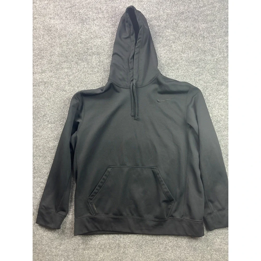 Nike Therma-FIT Hoodie Mens Large Black Pullover Swoosh Athletic Sweatshirt